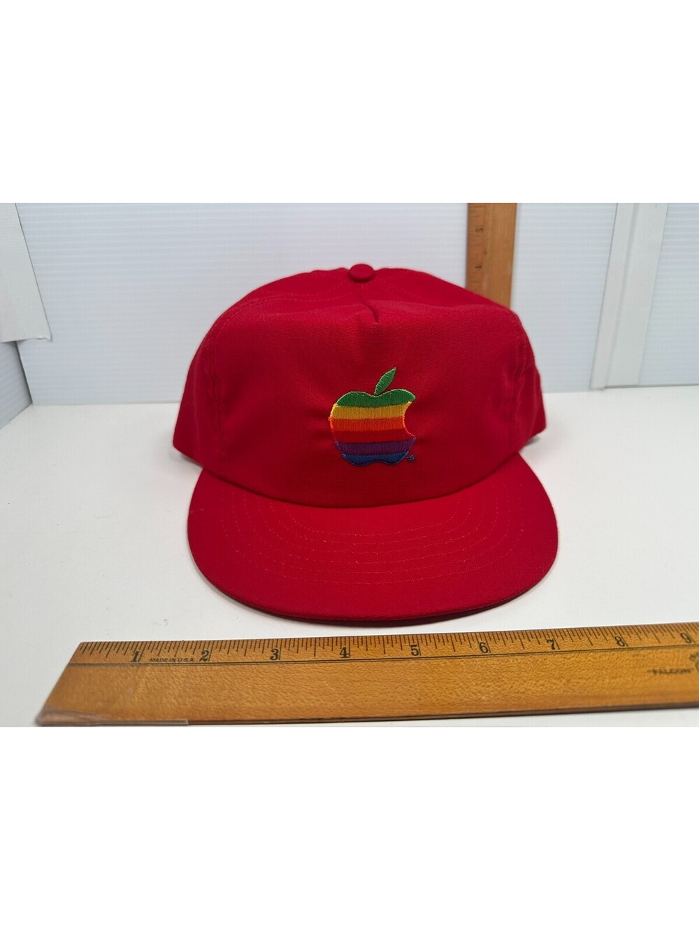 Vintage Apple Rainbow Logo Hat Red Cap America Made in USA Decorative USE ONLY